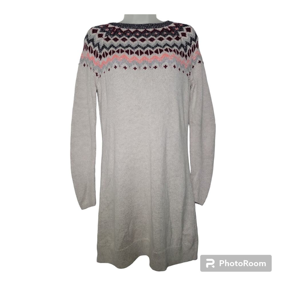 Hollister Sweater Dress Lg Knit Ski Lodge Winter Cozy EUC Teen Juniors Fair Isle
